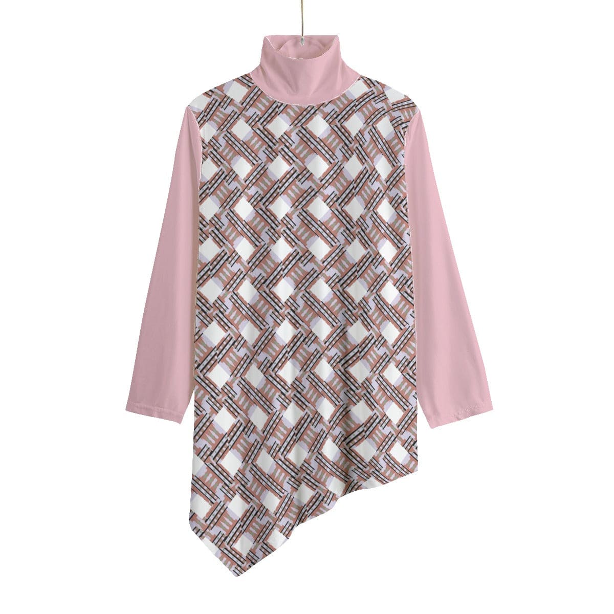 Pink Eclectic Women's Turtleneck Top With Sloping Hem - women's shirt at TFC&H Co.
