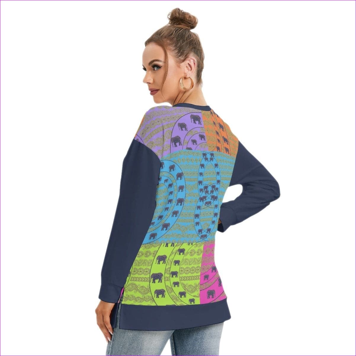 Elegant Elephant Womens Side Split O-neck Sweatshirt - women's sweatshirt at TFC&H Co.