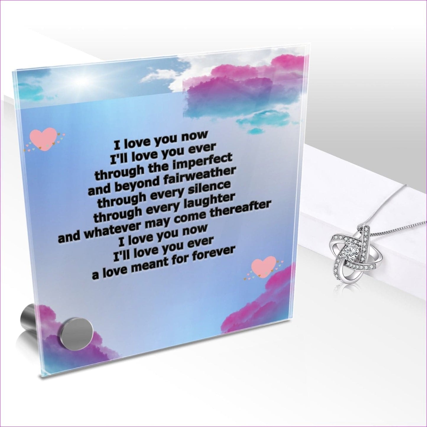 Lumen Glass Message With Enduring Love Knot Pendant Ever Lumen Glass Stand & Necklace Set- Ships from The US - necklace at TFC&H Co.