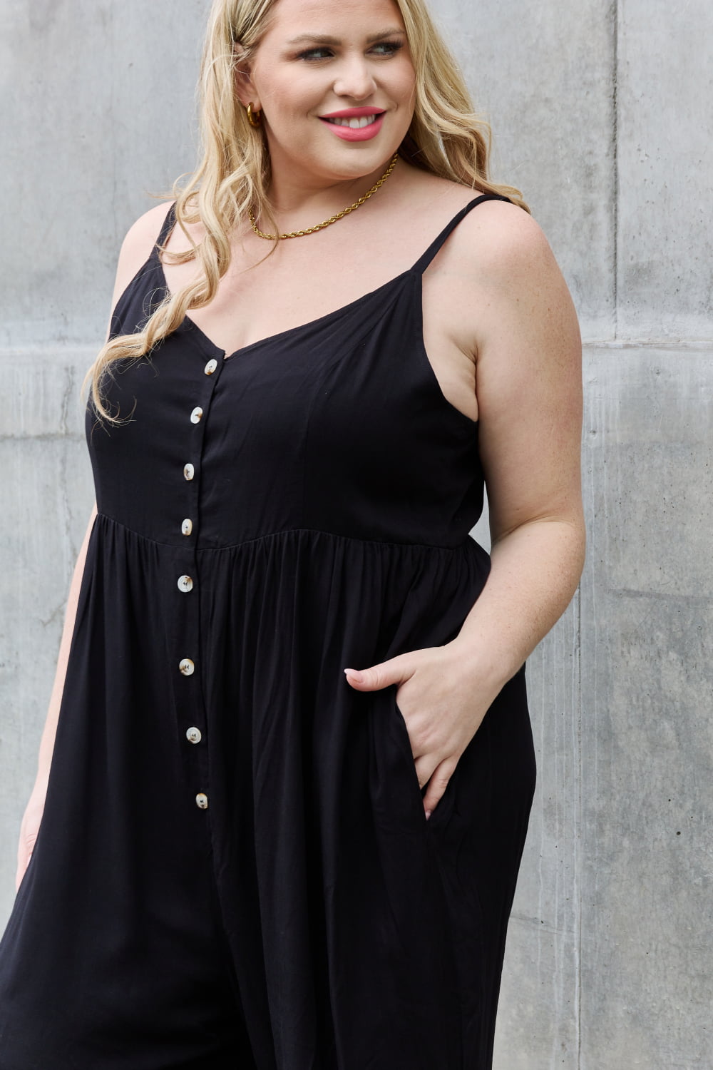 - HEYSON All Day Full Size Wide Leg Button Down Jumpsuit in Black - Ships from The USA - womens jumpsuit at TFC&H Co.