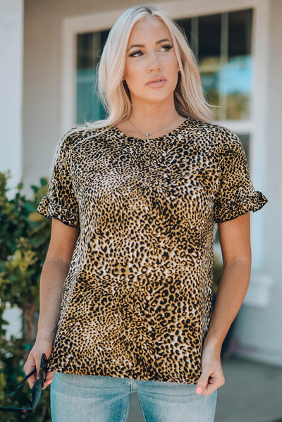 LEOPARD - Women Leopard Short Flounce Sleeve Tee - Mommy & Me - womens t-shirt at TFC&H Co.