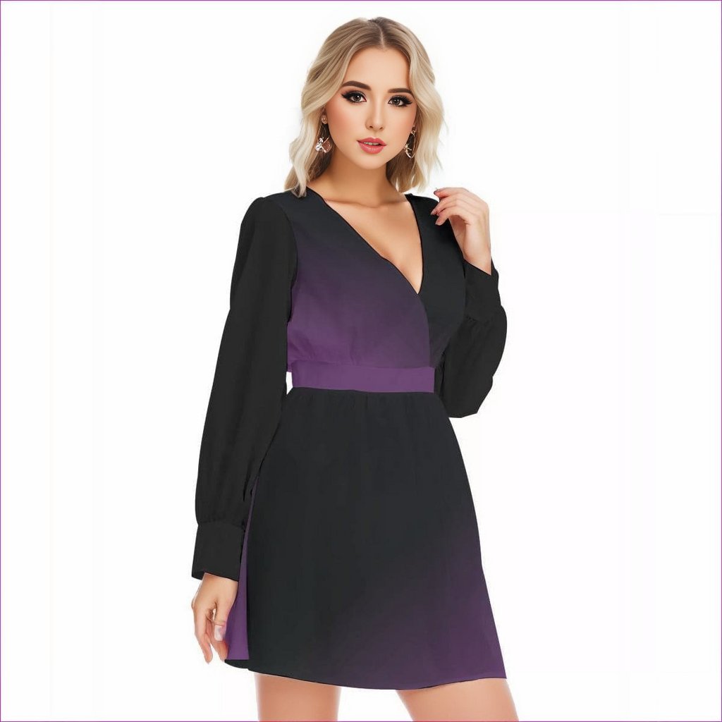 Fade Womens Deep V-neck Front Cross Long Sleeve Dress - women's dress at TFC&H Co.