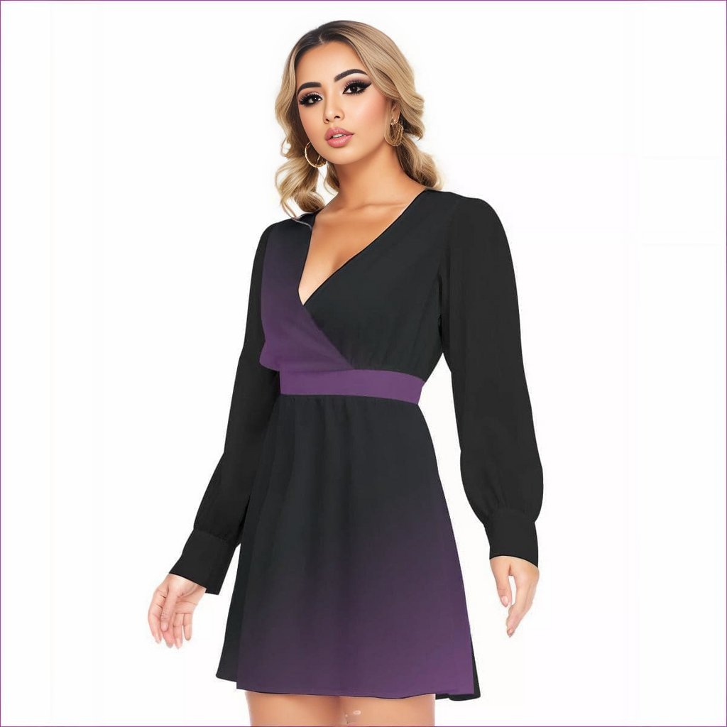 Fade Womens Deep V-neck Front Cross Long Sleeve Dress - women's dress at TFC&H Co.