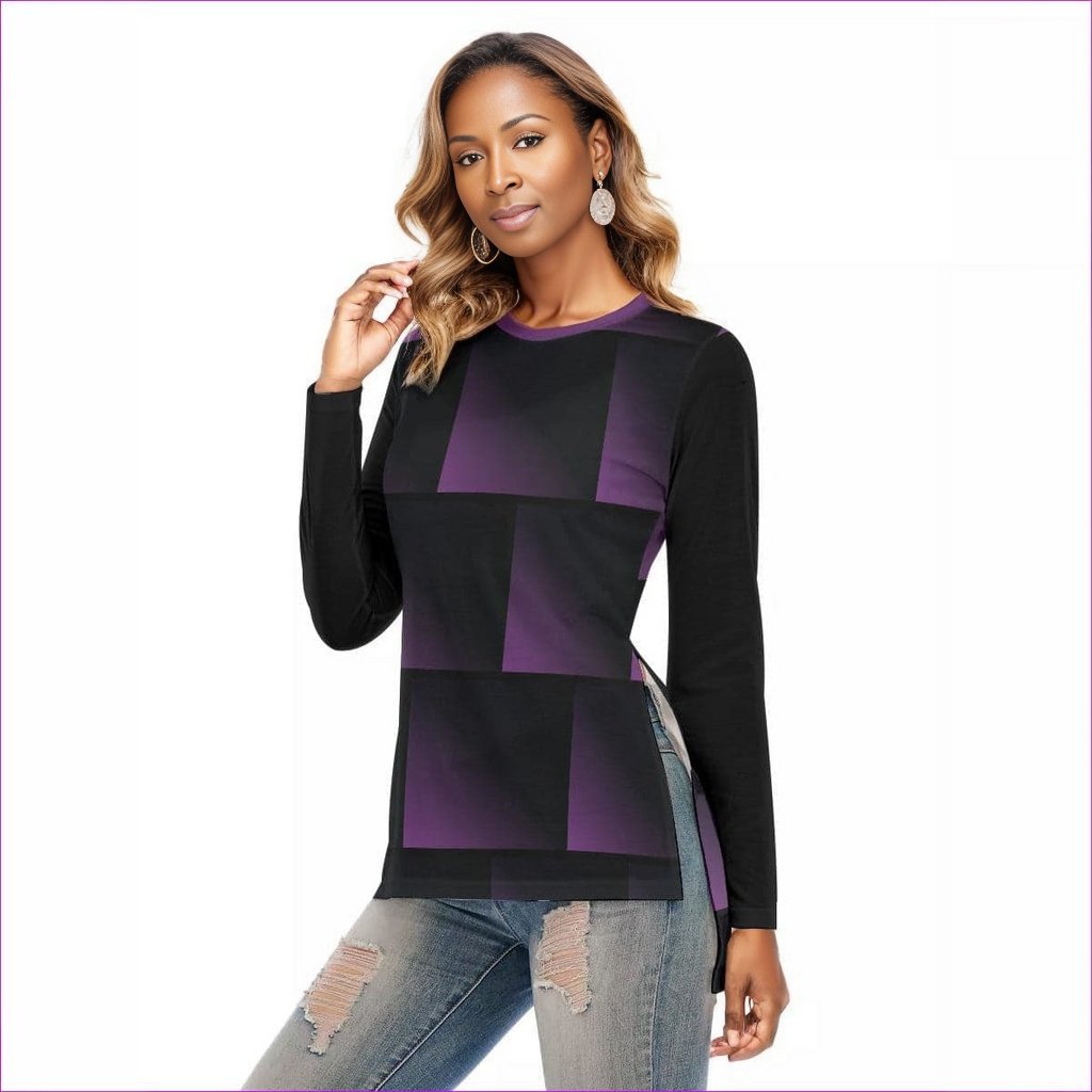 black Fade Womens Side Split Long T-shirt - women's t-shirt at TFC&H Co.