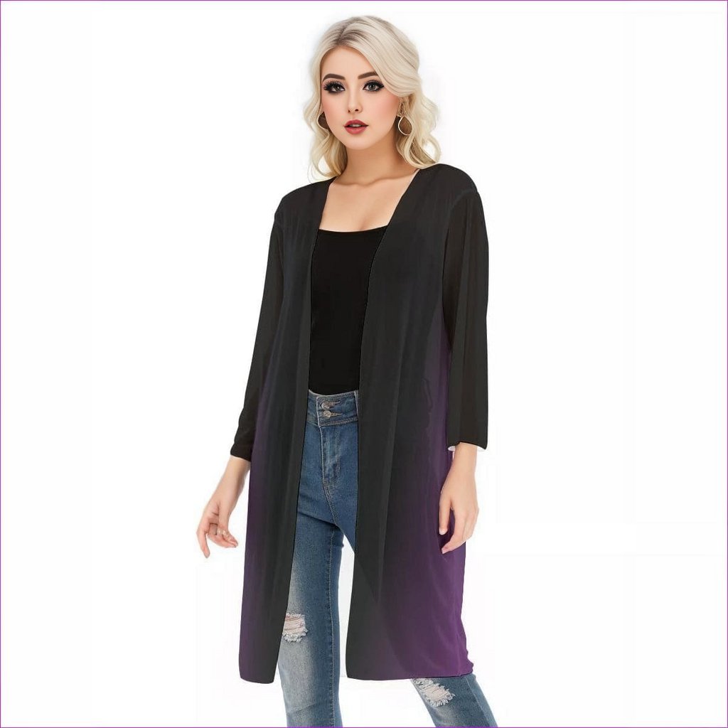 black Fade Womens V-neck Mesh Cardigan - women's cardigan at TFC&H Co.