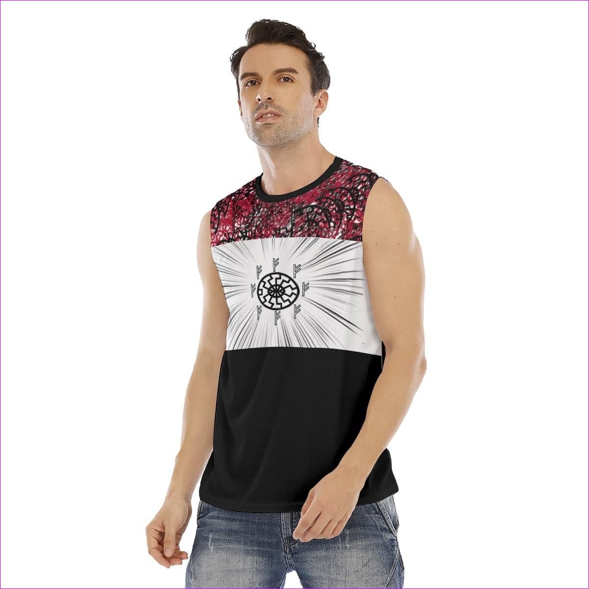 Fehu Sun Men's Red O-neck Sleeveless Tank Top - men's tank top at TFC&H Co.
