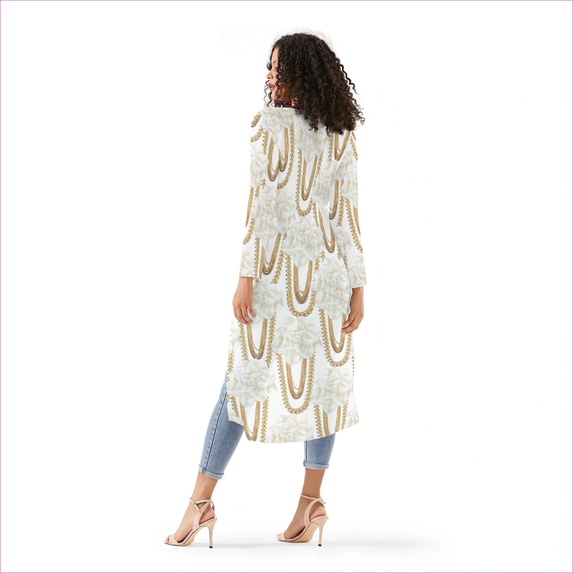 White S - Floral Chain Womens Cardigan - womens cardigan at TFC&H Co.