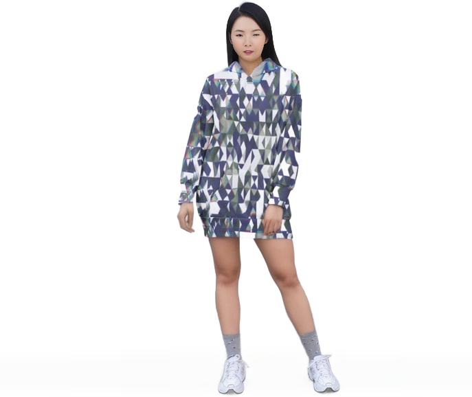 L blue Fractured Womens Fleece Hoodie Dress - women's hoodie dress at TFC&H Co.