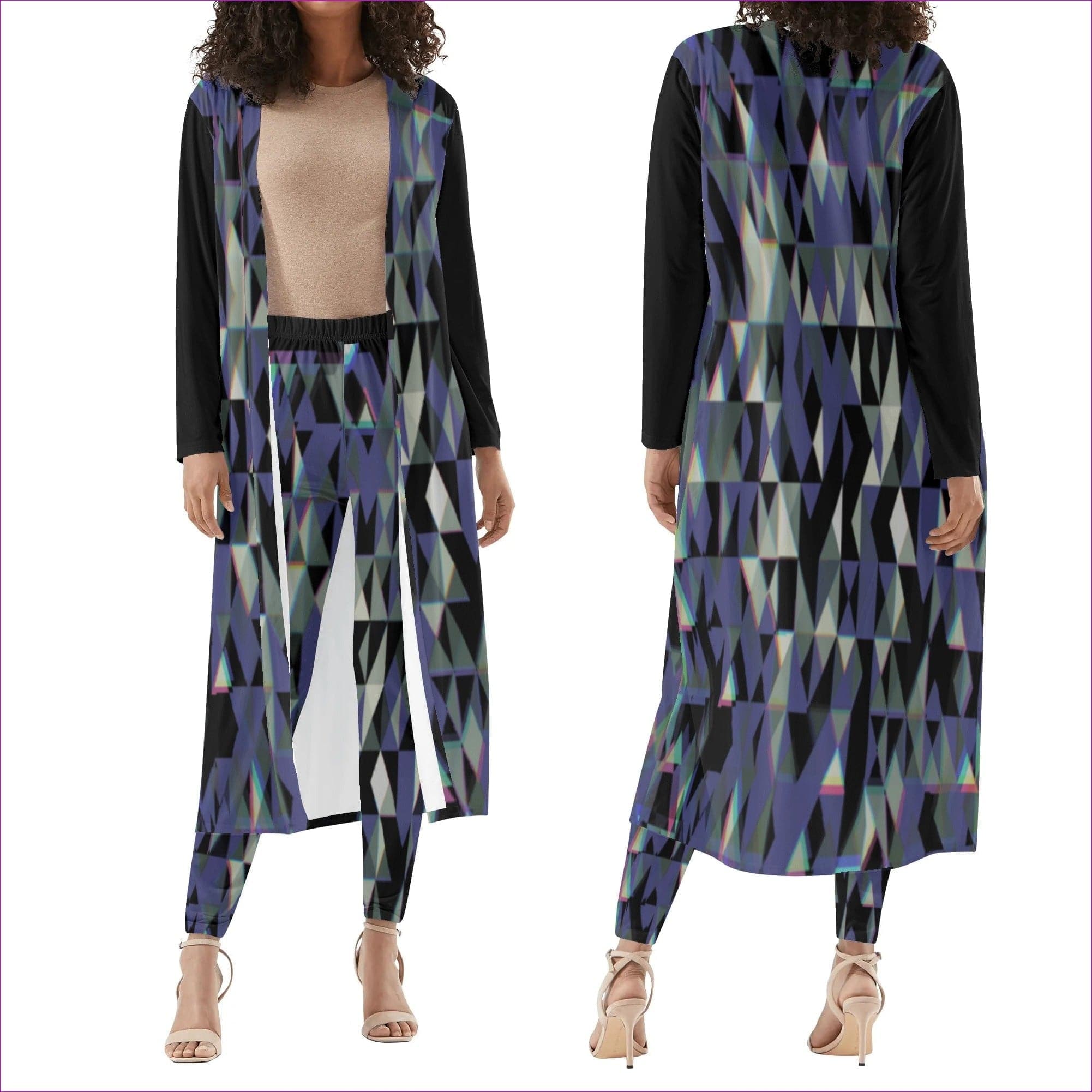 Blue Black S - Fractured Womens Long Sleeve Cardigan and Leggings 2pcs - womens top & leggings set at TFC&H Co.