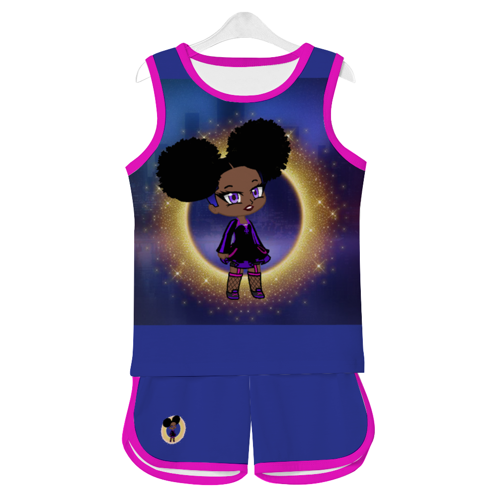 4XL (12) - Fro-Puff Tank Top with Short Basketball Girl's 2 Piece Outfit Set - girls tank top & short set at TFC&H Co.