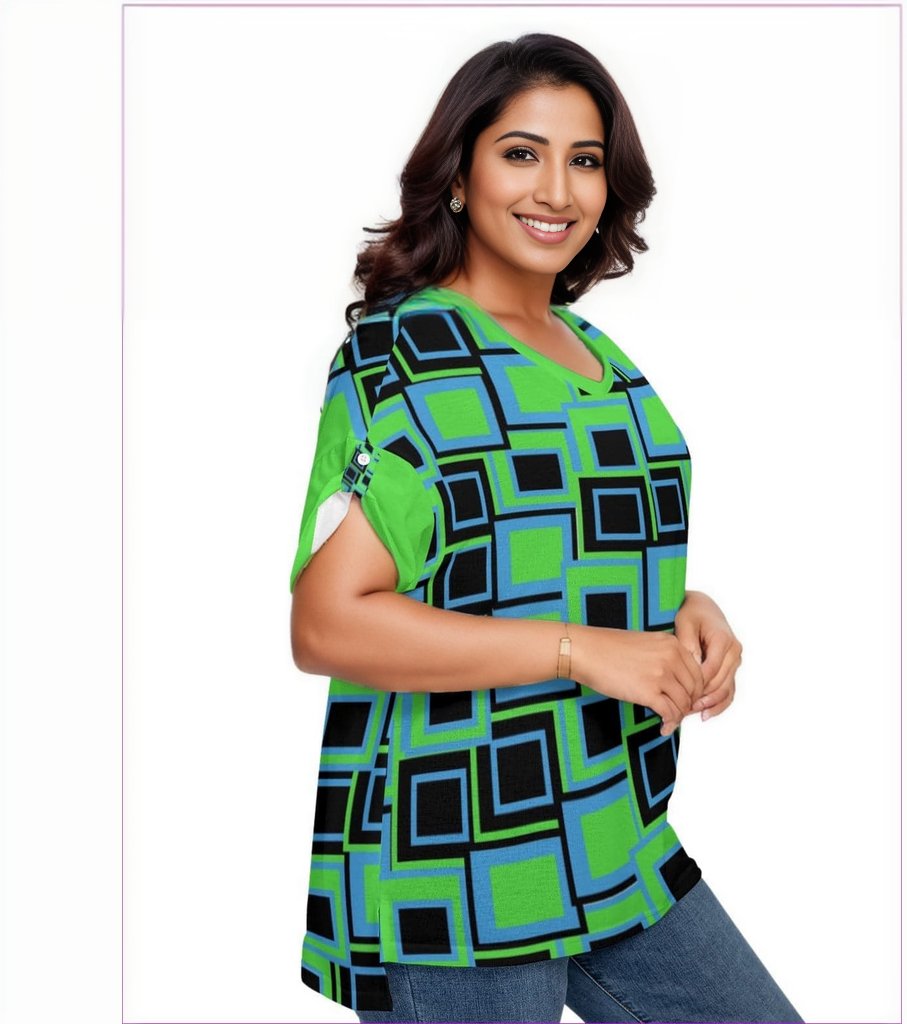 Green - Funky² Womens Drop-shoulder Short Sleeve T-shirt With Sleeve Loops(Plus Size) - womens t-shirt at TFC&H Co.