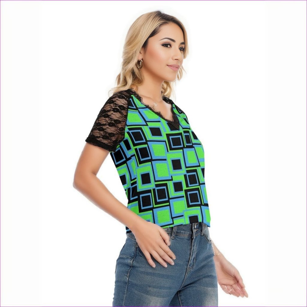Funky² Womens V-neck T-shirt With Lace - women's t-shirt at TFC&H Co.
