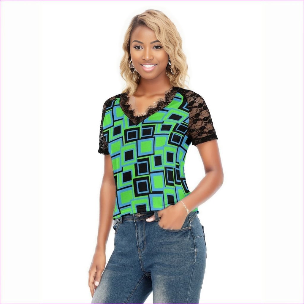 Funky² Womens V-neck T-shirt With Lace - women's t-shirt at TFC&H Co.