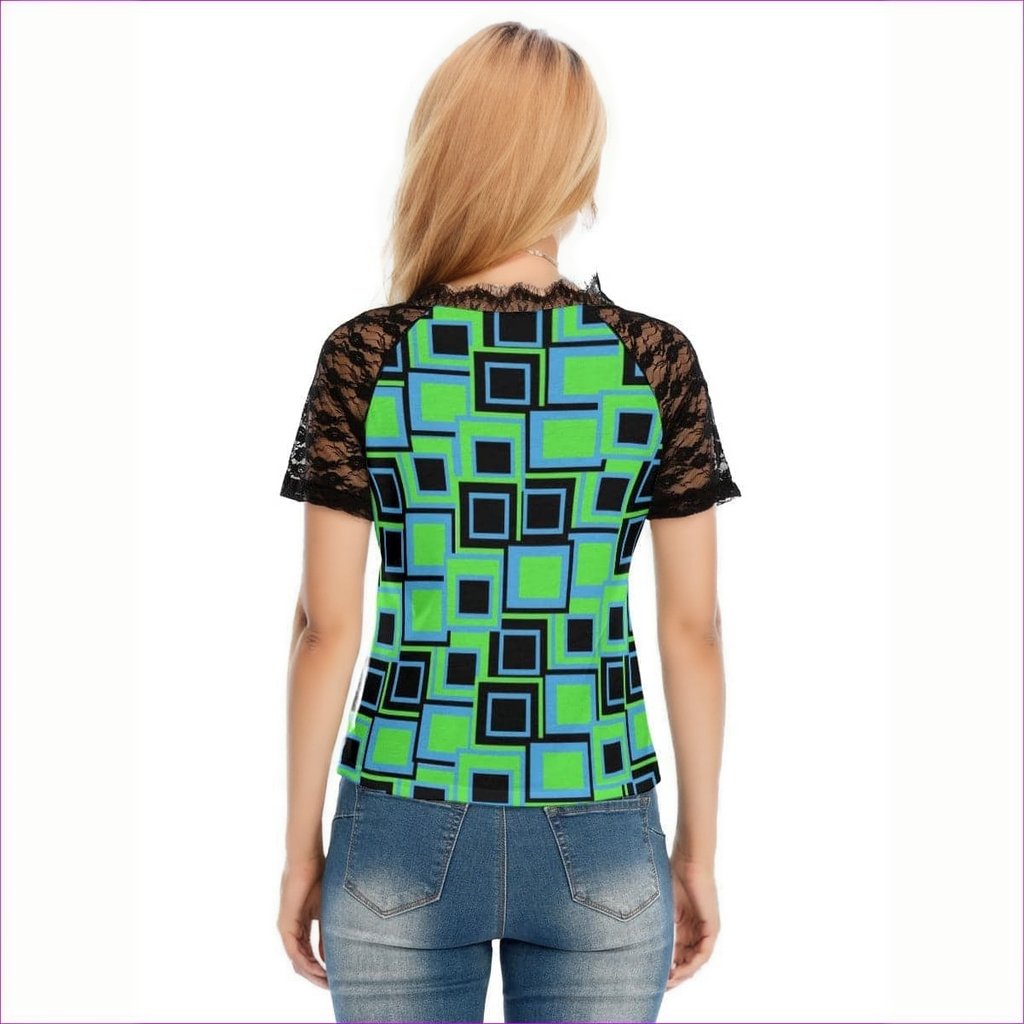 Funky² Womens V-neck T-shirt With Lace - women's t-shirt at TFC&H Co.