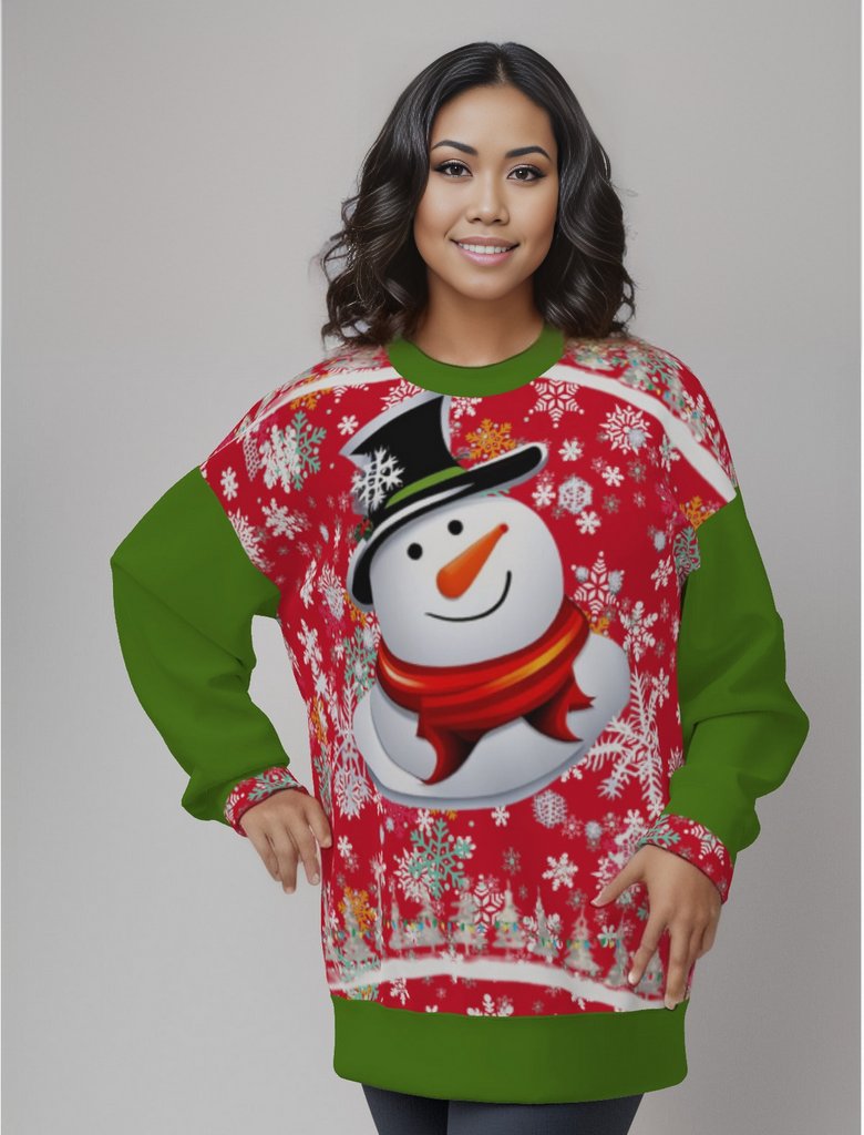 Red/Green - Snow Man's Delight Women's Casual Christmas Sweatshirt - womens sweathshirt at TFC&H Co.