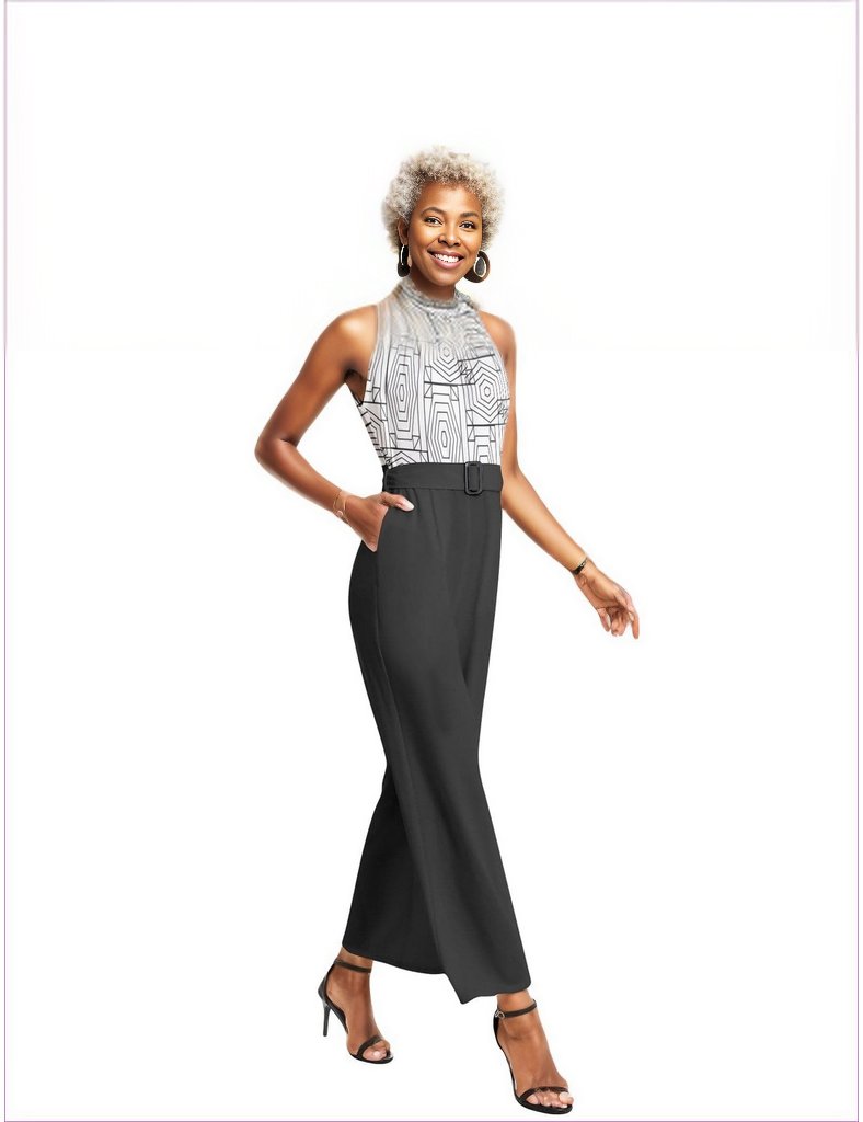 Geode Halter Neck Buckle Belted Jumpsuit - women's jumpsuit at TFC&H Co.