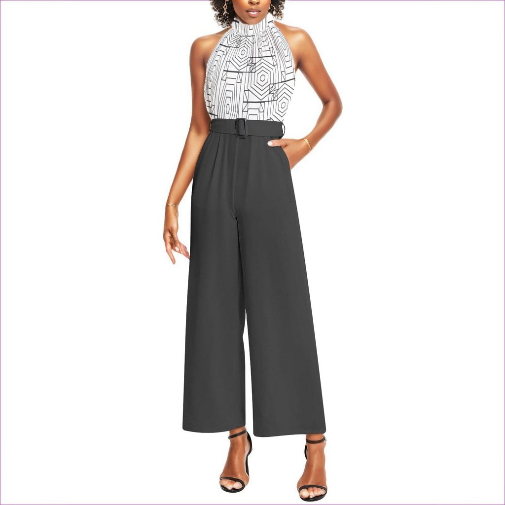 Geode Halter Neck Buckle Belted Jumpsuit - women's jumpsuit at TFC&H Co.