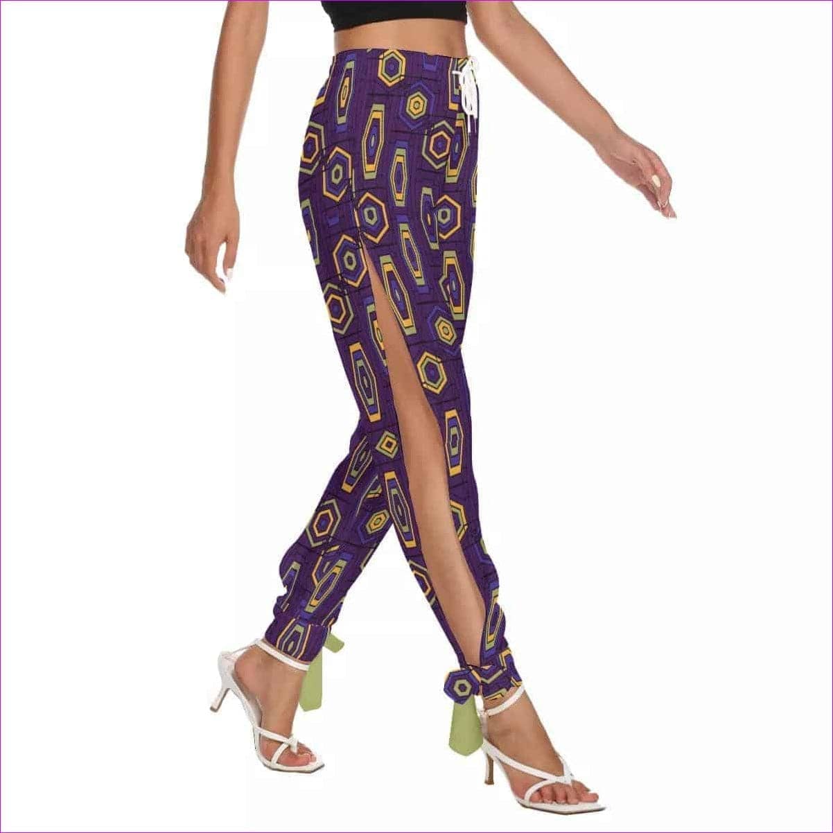 purple - Geode in Color Womens Side Cut-Out Bottom Strap Pants - womens bottoms at TFC&H Co.
