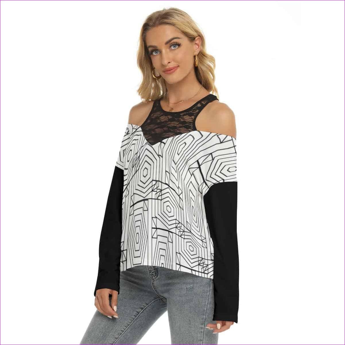 - Geode Womens Lace Mesh Off Shoulder Blouse - womens blouse at TFC&H Co.