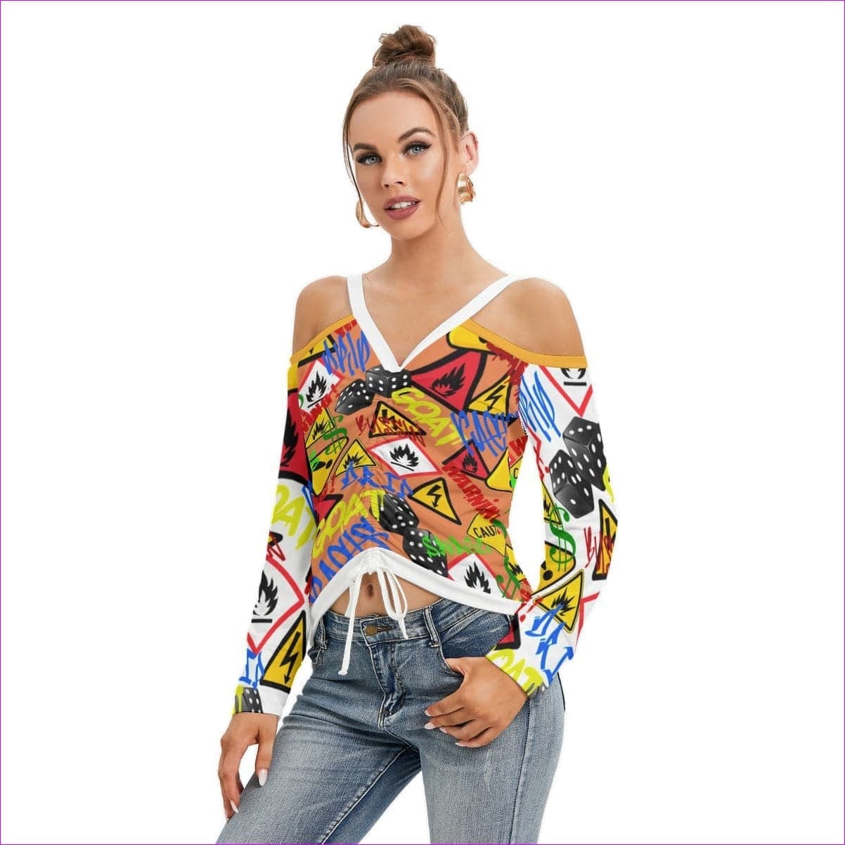 Hazard Women’s V-neck Cold Shoulder Blouse With Long Sleeve - women's top at TFC&H Co.