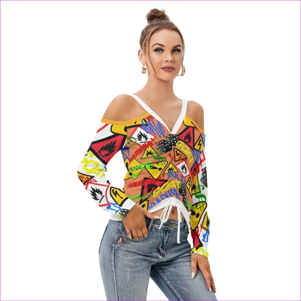 Hazard Women’s V-neck Cold Shoulder Blouse With Long Sleeve - women's top at TFC&H Co.