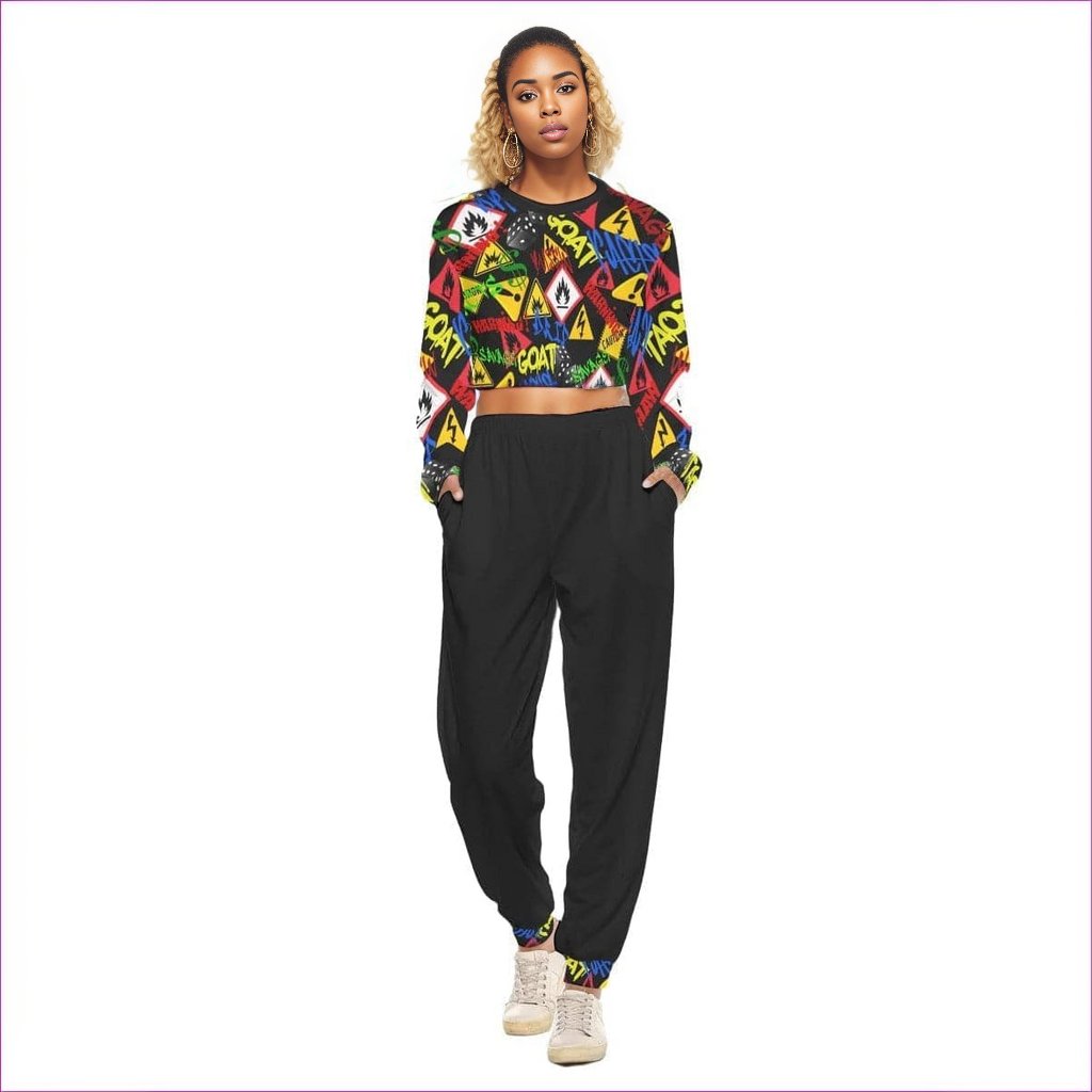 Hazard Womens Black Crop Sweatshirt Set - women's sweatsuit at TFC&H Co.
