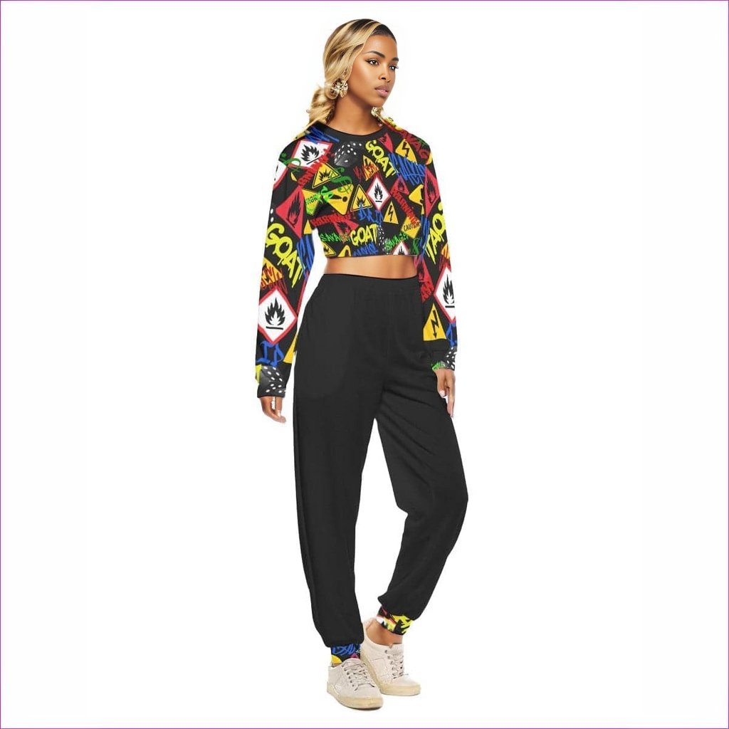Hazard Womens Black Crop Sweatshirt Set - women's sweatsuit at TFC&H Co.