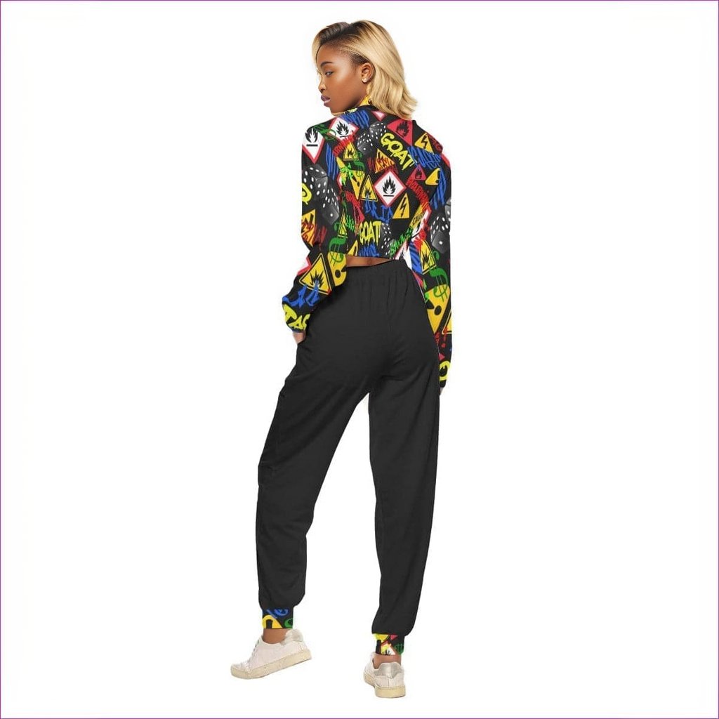 Black Hazard Womens Black Crop Sweatshirt Set - women's sweatsuit at TFC&H Co.