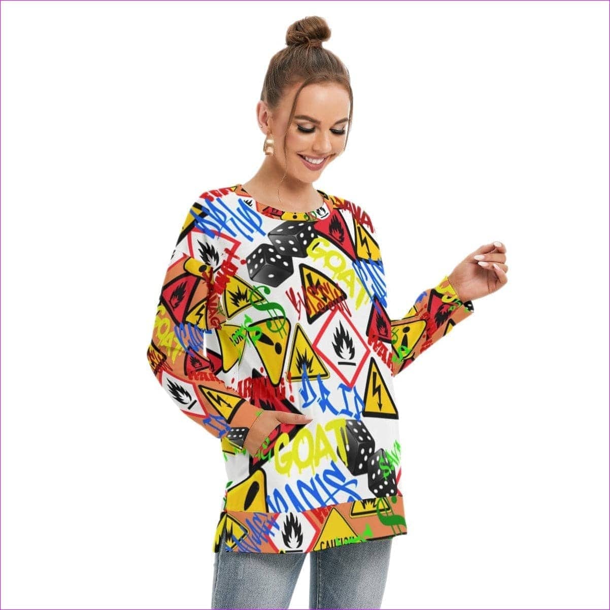 Hazard Womens Side Split O-neck Sweatshirt - women's sweatshirt at TFC&H Co.