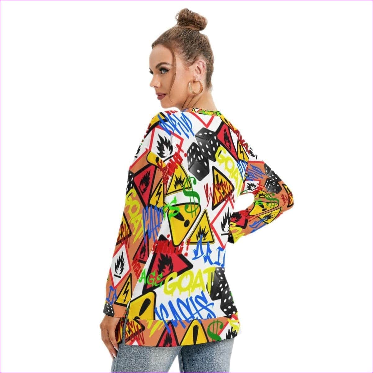 Hazard Womens Side Split O-neck Sweatshirt - women's sweatshirt at TFC&H Co.