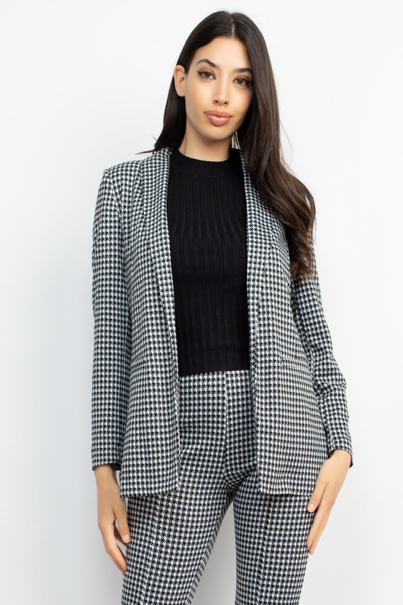 - Houndstooth Notch Seamed Blazer - Ships from The US - womens blazer at TFC&H Co.
