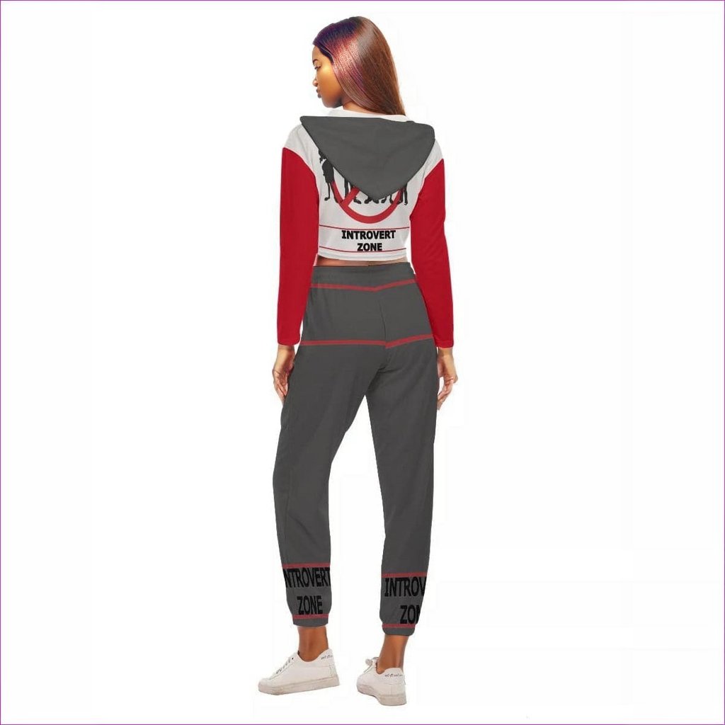 - Introvert Zone Womens Crop Hoodie Sports Set - Womens top & pants set at TFC&H Co.