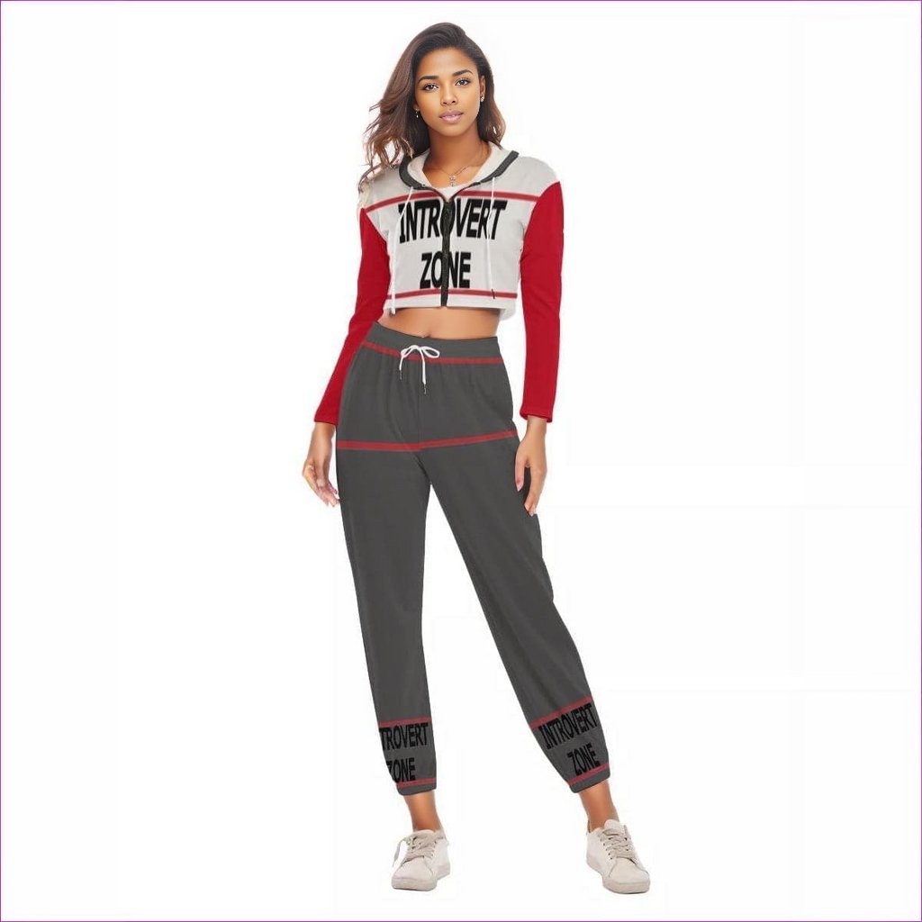 gray - Introvert Zone Womens Crop Hoodie Sports Set - Womens top & pants set at TFC&H Co.