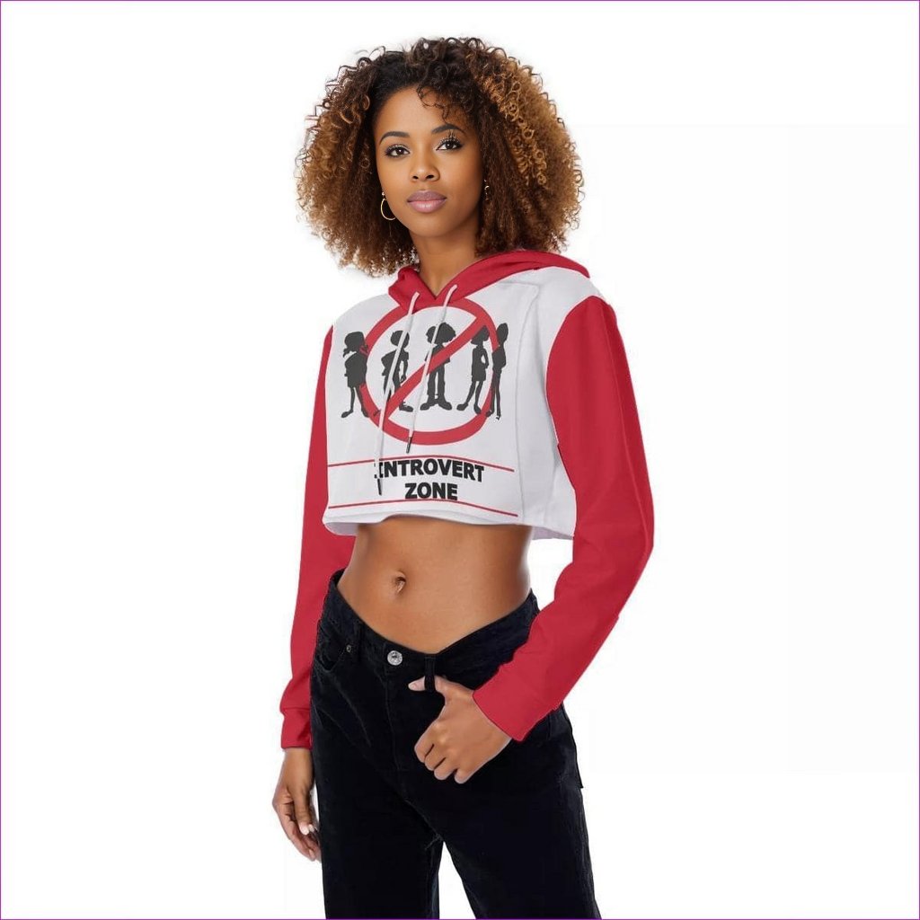 White - Introvert Zone Womens Crop Top Hoodie - womens cropped hoodie at TFC&H Co.