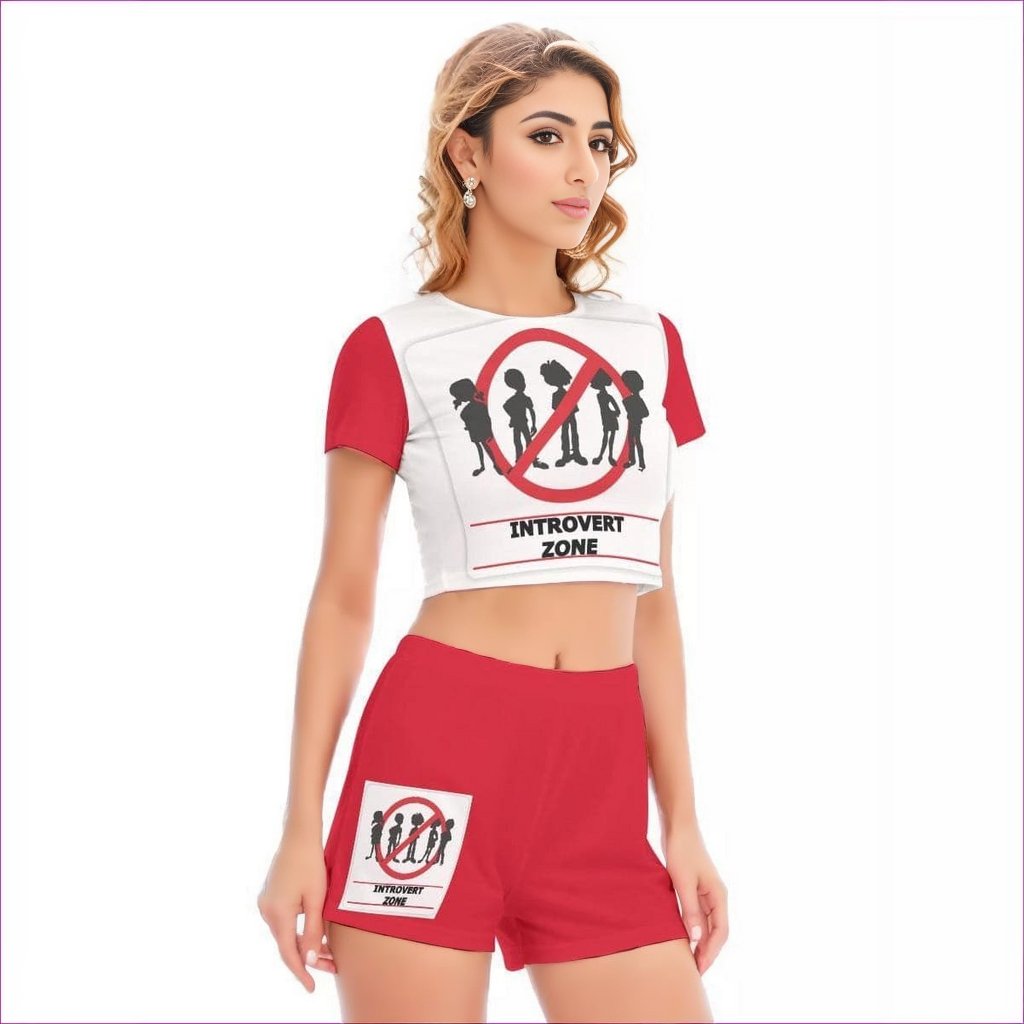 - Introvert Zone Womens Short Sleeve Cropped Top Short Set - womens top & short set at TFC&H Co.