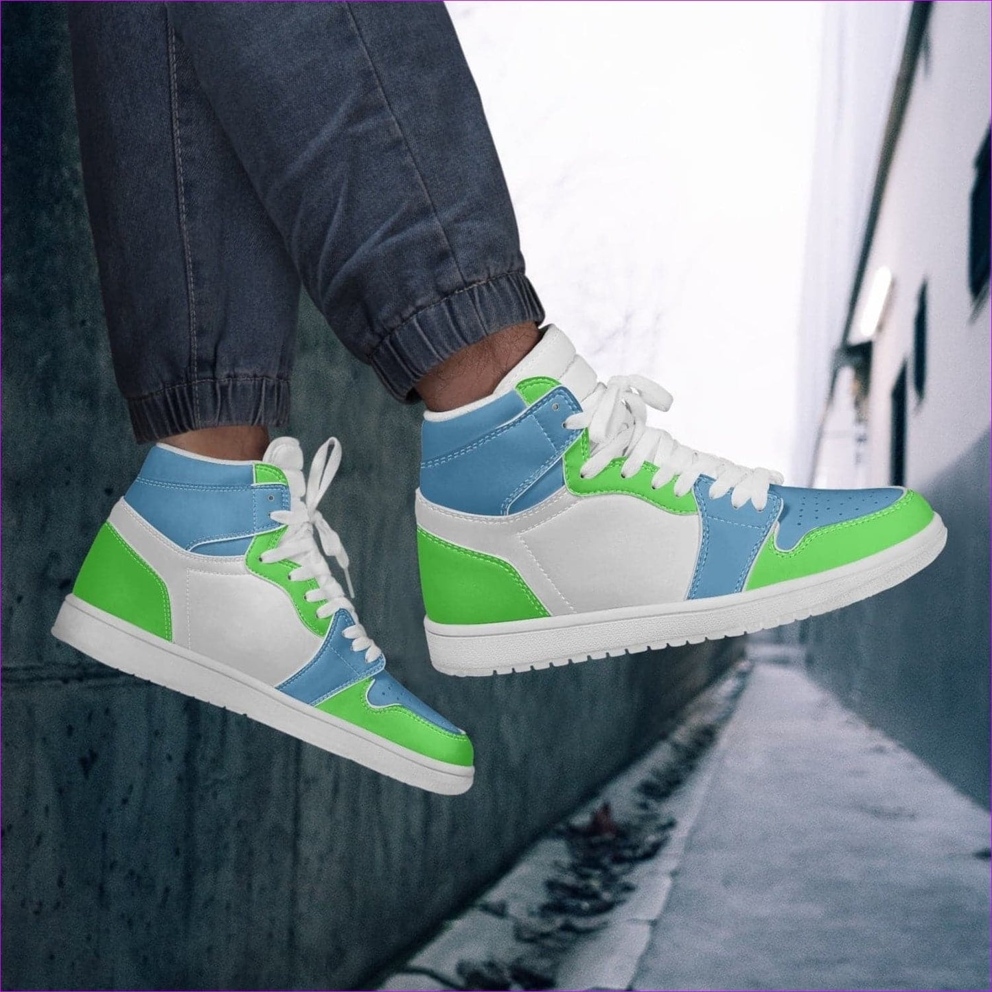 Kiwi Blue High-Top Leather Sneakers - unisex shoes at TFC&H Co.