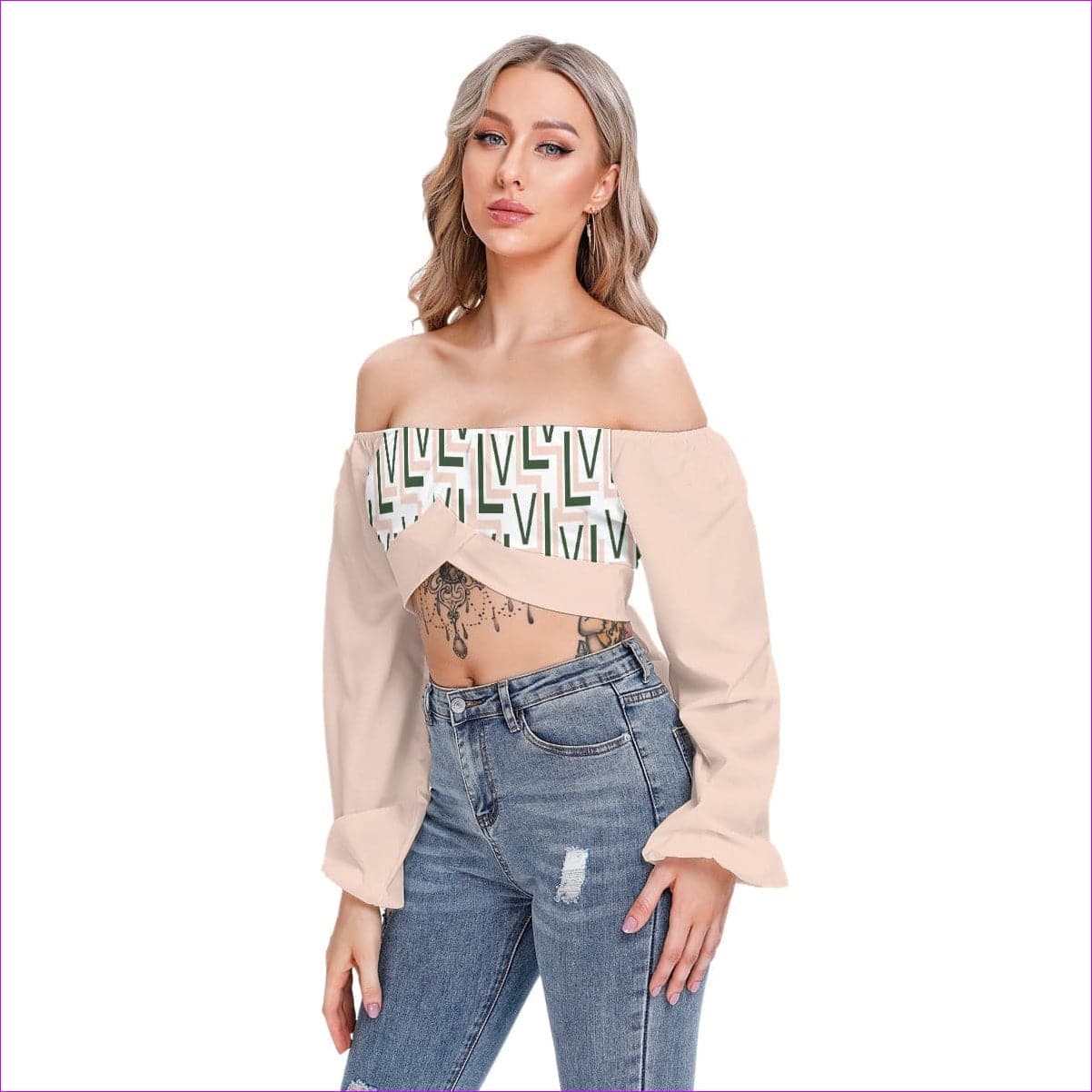Labyrinth 2 Womens Cropped Tube Top With Long Sleeve - women's crop top at TFC&H Co.