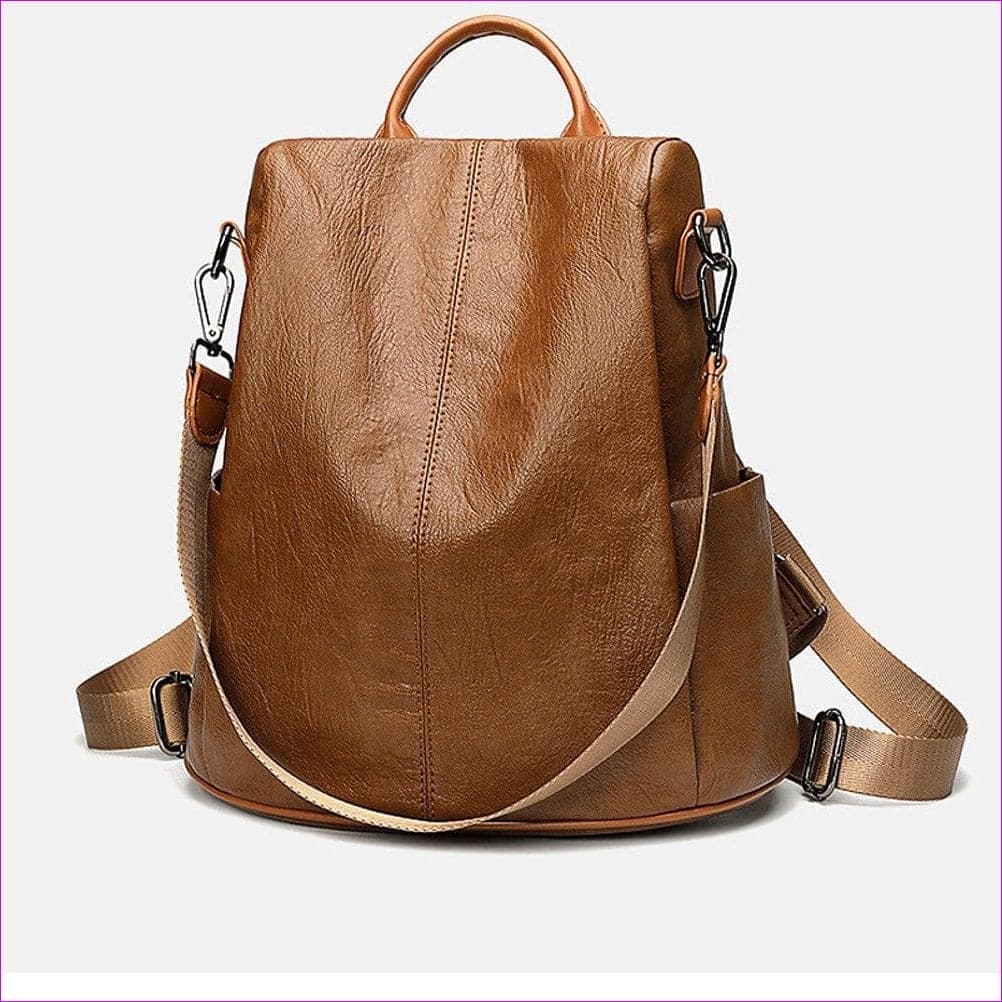- Leather Zipper School Bag Solid Color Daily Brown / Black / Fall & Winter - bookbag at TFC&H Co.