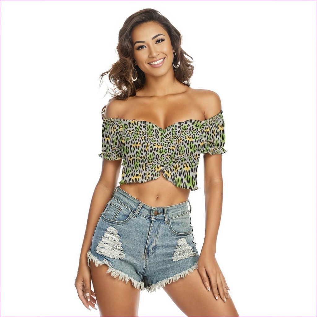 Leopard Splash Womens Off-Shoulder Blouse - women's top at TFC&H Co.