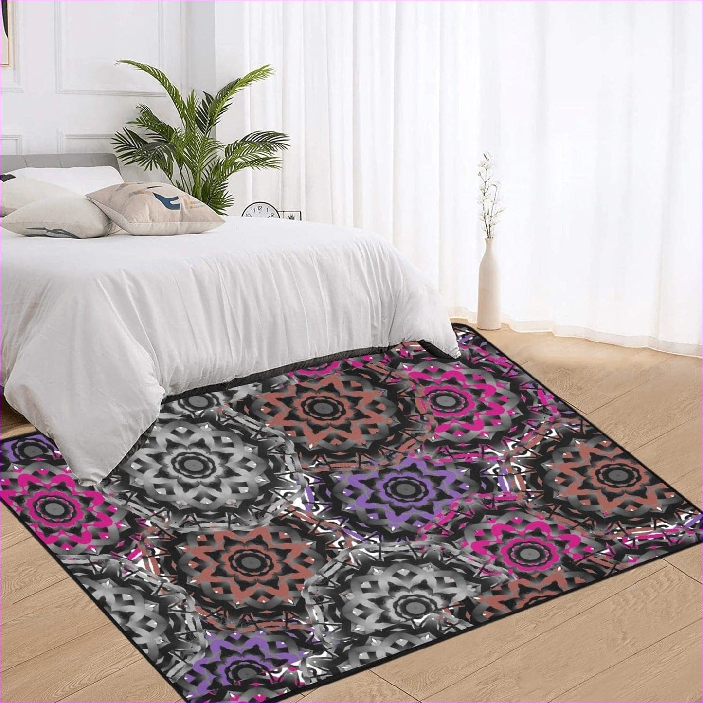 Mandala Graffiti Area Rug with Black Binding 7'x5' - Area Rugs at TFC&H Co.