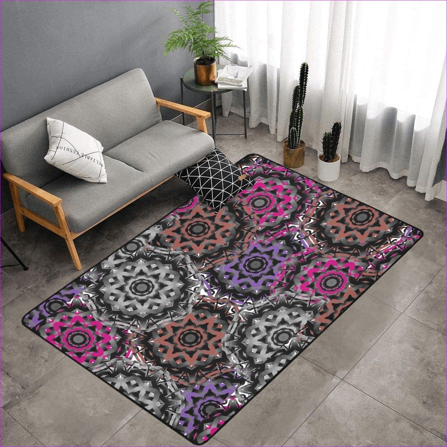 Mandala Graffiti Area Rug with Black Binding 7'x5' - Area Rugs at TFC&H Co.