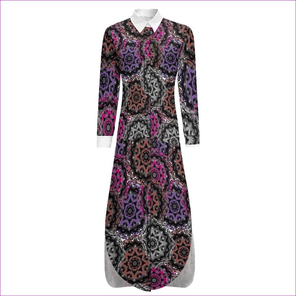 Mandala Graffiti Button Neck Long Sleeve Shirt Dress - women's shirt dress at TFC&H Co.