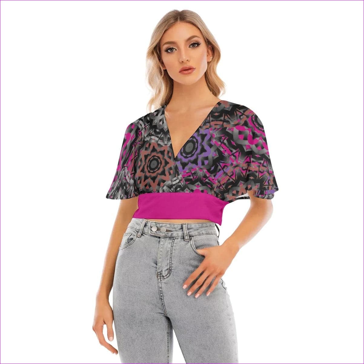 Mandala Graffiti Womens Bat Sleeve Crop Top - women's crop top at TFC&H Co.