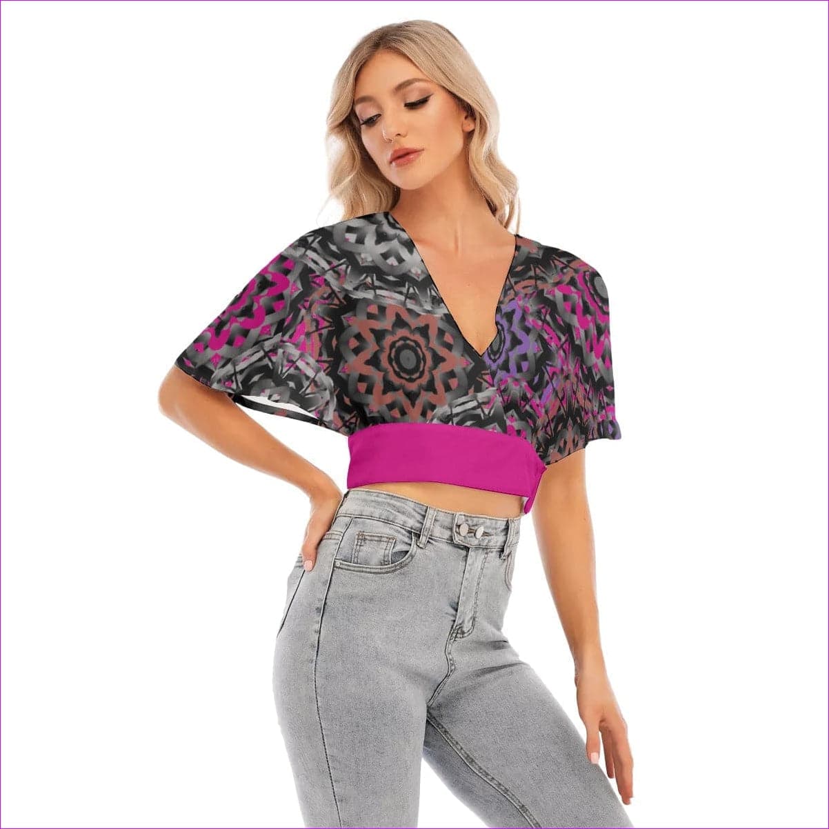 Mandala Graffiti Womens Bat Sleeve Crop Top - women's crop top at TFC&H Co.