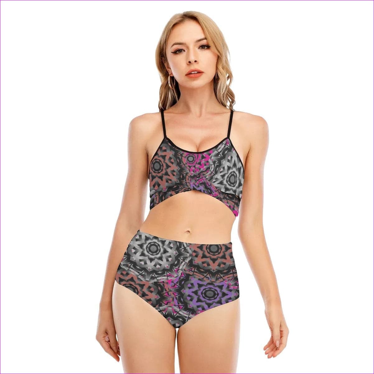 Mandala Graffiti Womens Bikini Swimsuit With Cross Straps - women's bikini set at TFC&H Co.