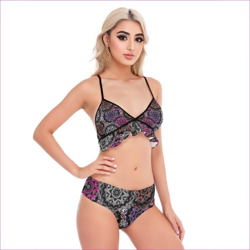 Mandala Graffiti Womens Bikini Swimsuit With Ruffle Hem - women's bikini set at TFC&H Co.