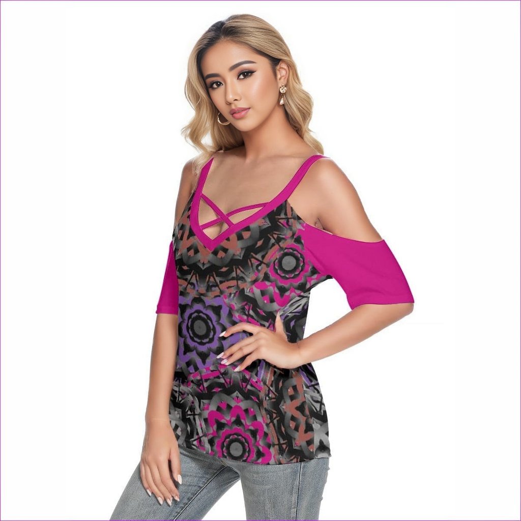 Mandala Graffiti Womens Cold Shoulder Top With Criss Cross Straps - women's top at TFC&H Co.