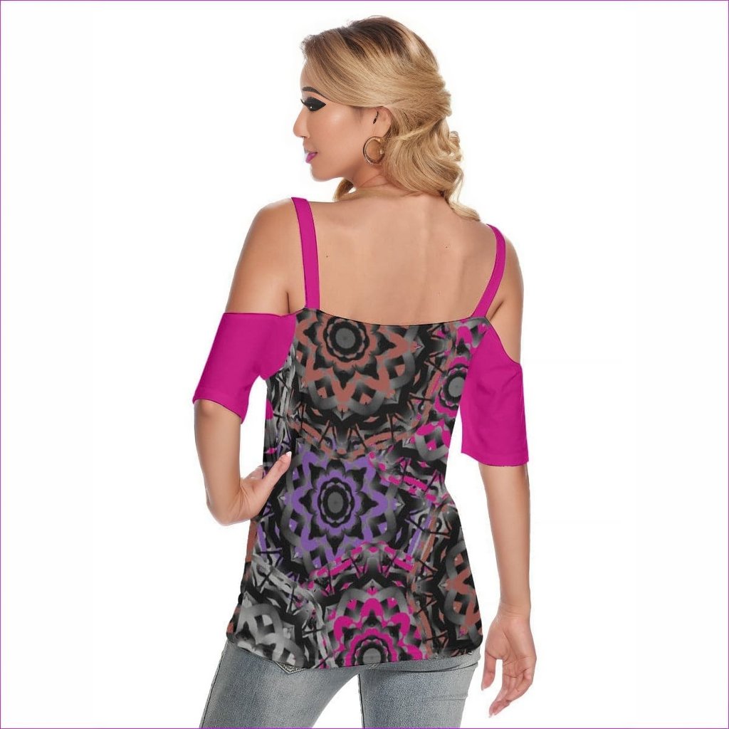 Mandala Graffiti Womens Cold Shoulder Top With Criss Cross Straps - women's top at TFC&H Co.