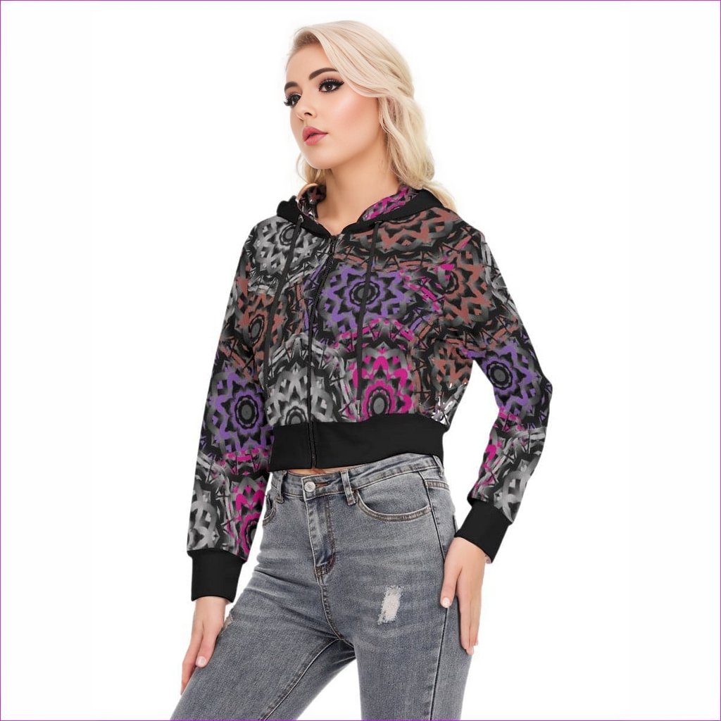 Mandala Graffiti Womens Crop Top Hoodie With Zipper Closure - women's cropped hoodie at TFC&H Co.