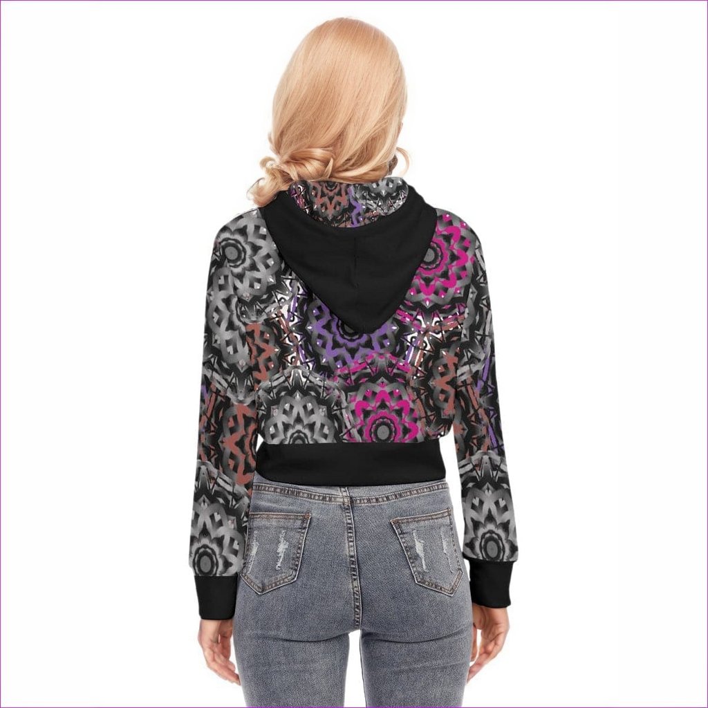 Mandala Graffiti Womens Crop Top Hoodie With Zipper Closure - women's cropped hoodie at TFC&H Co.